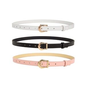 Set Of 3 Womens Thin Belts For Dresses Jeans Pants, Faux Leather Skinny Waist